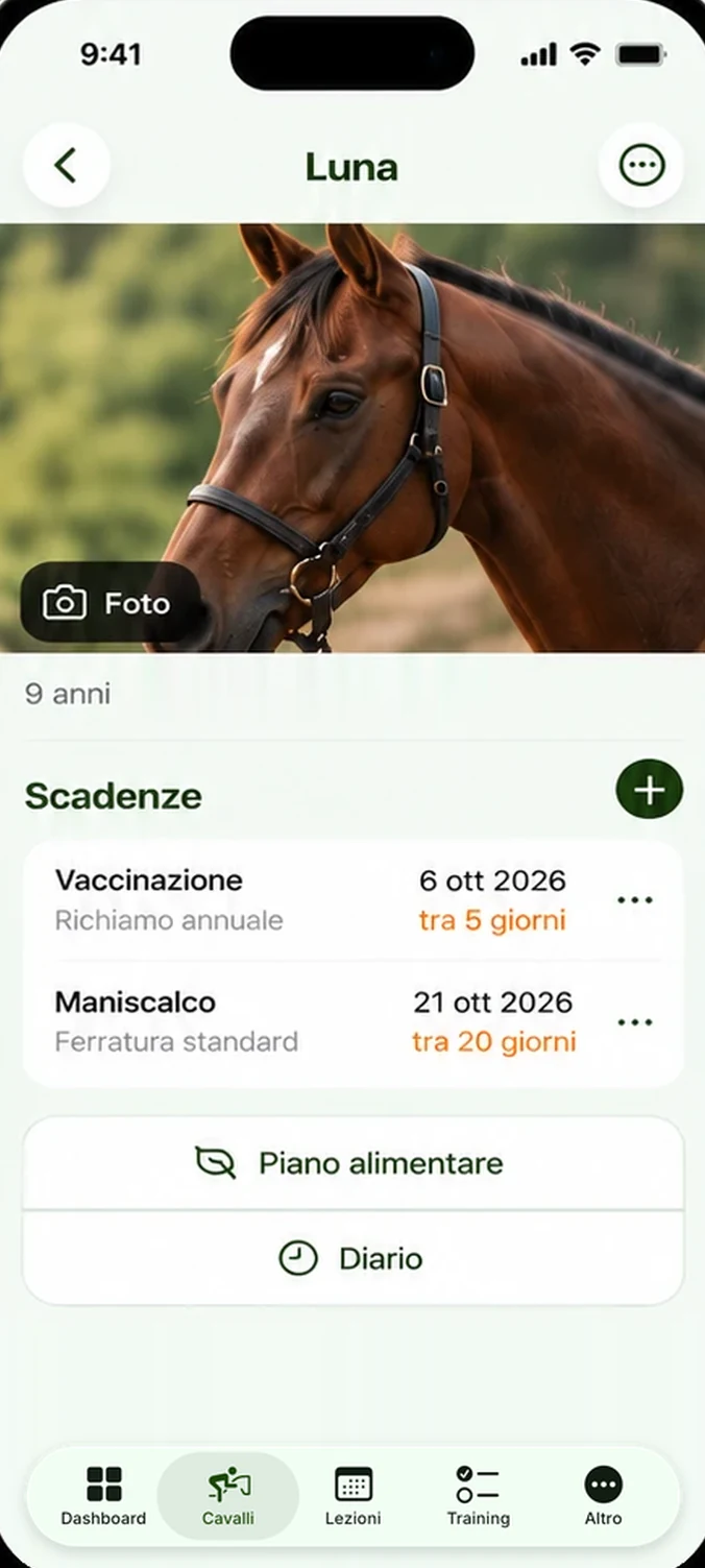 Scheda cavallo — schermata reale dell'app